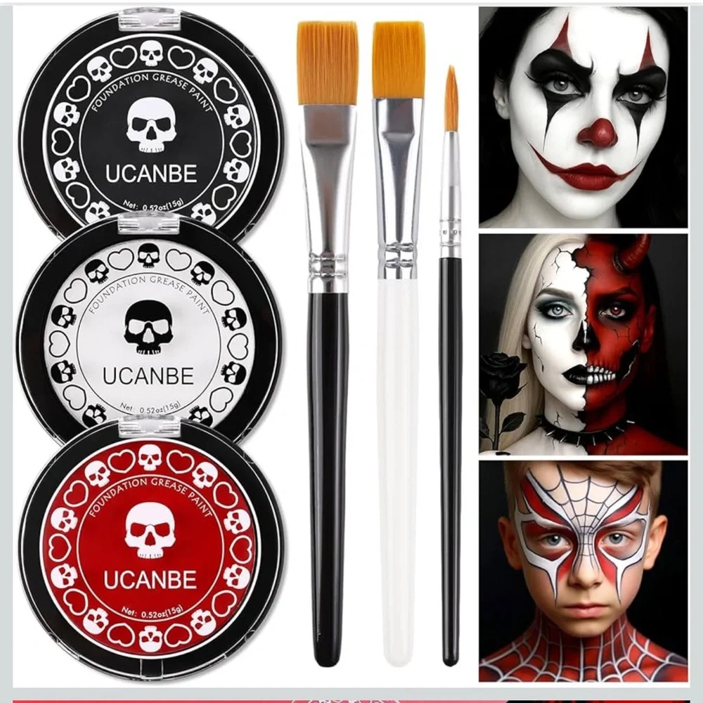 NWT UCANBE Face Paint Set Goth White, Black and Red with Brushes